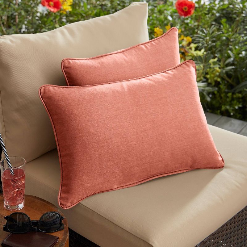 2pk Rectangle Sunbrella Corded Indoor Outdoor Throw Pillows Coral, 2 of 4