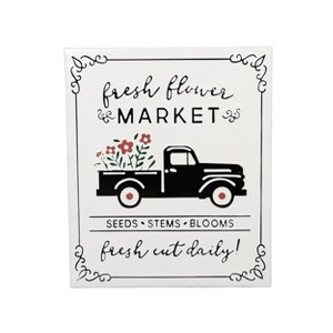 VIP Metal 16.75 in. White "Flower Market" Sign with Truck - 1 of 2