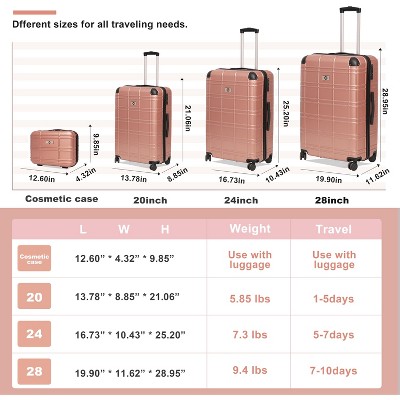 URECOVER Luggage Sets ABS+PC Hardshell 4pcs Lightweight Durable Spinner Suitcase with TSA Lock (12/20/24/28), ROSE GOLD