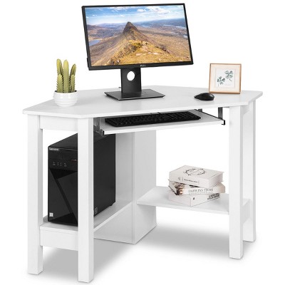 Costway Wooden Corner Desk With Drawer Computer PC Table Study Office Room White