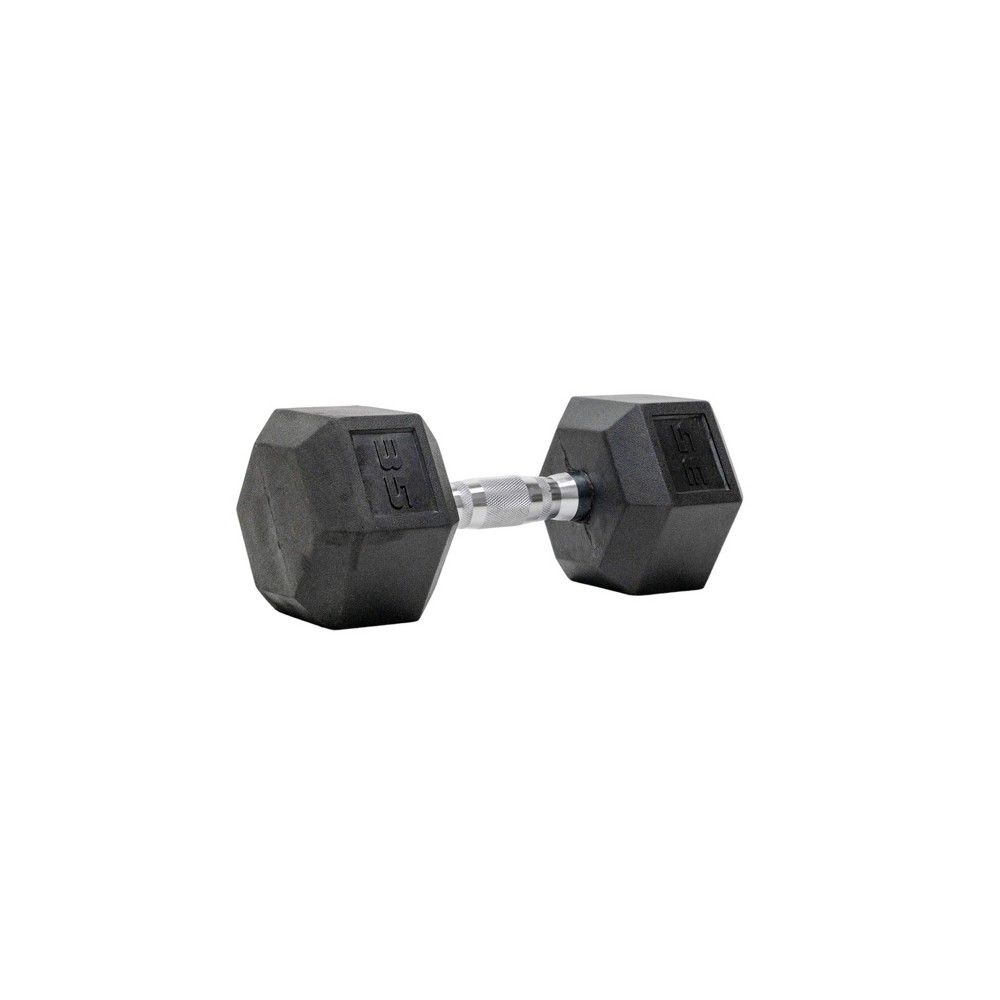 Tru Grit - 35-lb Hex Rubber Coated Dumbbell Single - Black/Silver