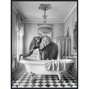 Amanti Art A Bathroom Occupied Elephant by Niky Rahner Framed Canvas Wall Art - 1 of 4