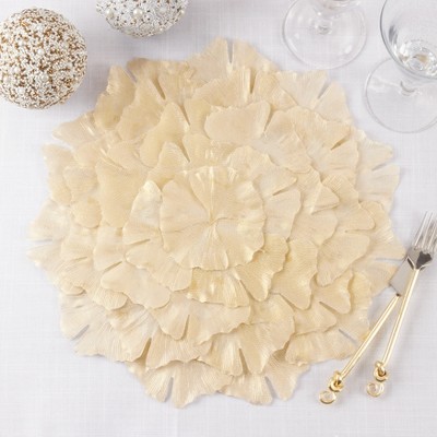 Gold Polyester Ginkgo Leaf Design Round Placemats, Set of 4