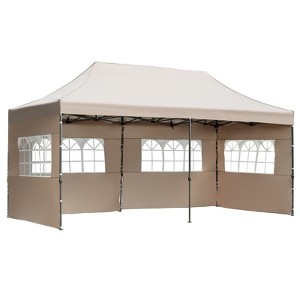VisioGear 10'*20' Canopy Tent, Party Tent with 4 Sidewalls, 3 Height Adjustable, Outdoor Canopy Tent for Weddings, Khaki, 240"*120"*132" - 1 of 4