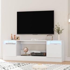 Jojoka Modern TV Stand for TV Up to 75",70''Media Console Table Cabinets With Storage and LED Lights,White - 1 of 4