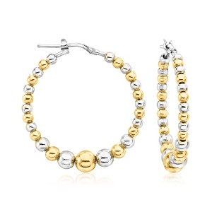 Ross-Simons Italian 3-6mm Sterling Silver and 18kt Gold Over Sterling Graduated Bead Hoop Earrings - 1 of 3