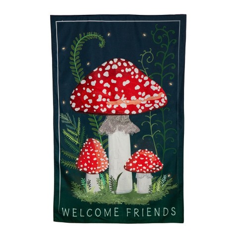 Welcome Friends Mushroom Garden Linen House Flag - image 1 of 2