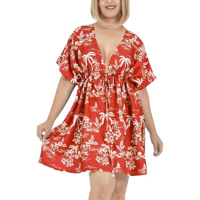 LA LEELA Women's Beach Cover Up Swim Beachwear Hawaiian XL-XXL Berry Palm Tree