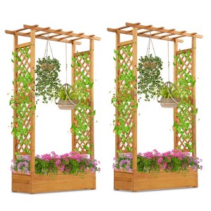 Costway 1/2 PCS 70” Wooden Raised Garden Bed with Lattice Trellis, Hanging Roof, Open-Ended Base - 1 of 1