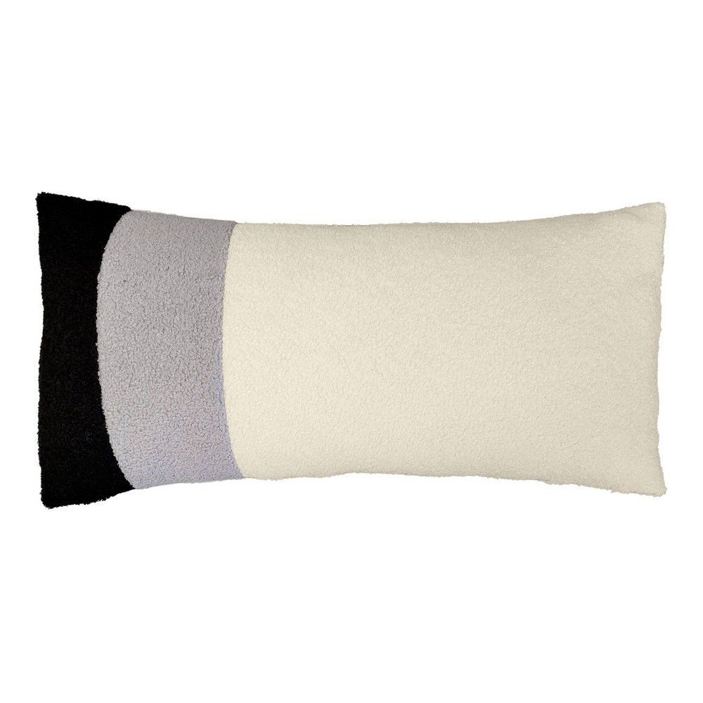 Photos - Pillow Edie@Home 15"x30" Oversized Colorblock Faux Shearling Racing Striped Lumbar Throw  Black: Indoor Rectangle Cushion, Hi