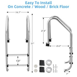 Swimming Pool Ladder, Stainless Steel Pool Steps for Inground Pools, Non-Slip Treads Pool Stairs with Ergonomic Pool Handrails, Easy Assembly - 1 of 4