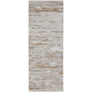 HomeRoots 8' Ivory Gray And Tan Abstract Distressed Runner Rug - 1 of 3