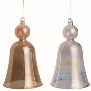 Transpac Glass Gold Christmas Large Iridescent Bell Ornaments Set of 2 - 1 of 2