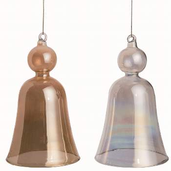 Transpac Glass Gold Christmas Large Iridescent Bell Ornaments Set of 2