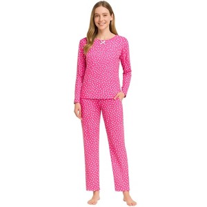 YafeMarte Women’s Long Sleeve Soft Knit Cozy 2-Piece Pajama Set with Raindrop Design - 1 of 4