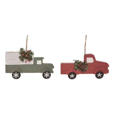 Transpac Wooden Christmas Truck Ornament Set of 2 Christmas Home Decorations