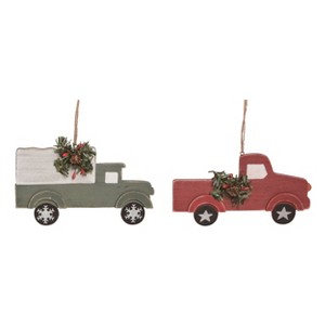 Transpac Wooden Christmas Truck Ornament Set of 2 Christmas Home Decorations - 1 of 1