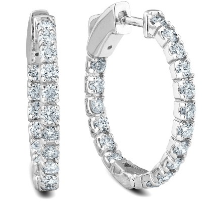 Pompeii3 1 Ct TW Diamond Hoops Women's Inside Outside Earrings 1" Tall 14k Gold