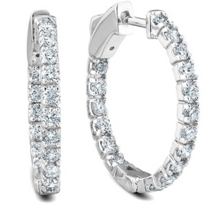 Pompeii3 1 Ct TW Diamond Hoops Women's Inside Outside Earrings 1" Tall 14k Gold - 1 of 2