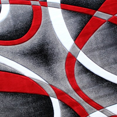Sophia Collection Red and Gray Hand Carved Round Area Rug