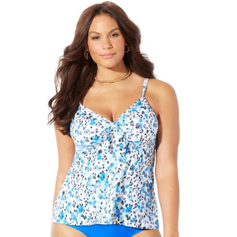 Swimsuits For All Women's Plus Size Tie Front Underwire Tankini Top, 26 -  Blue Watercolor Animal : Target