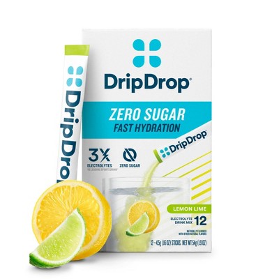 DripDrop Zero Sugar Hydration Powder Vegan Electrolyte Supplements - Lemon Lime - 0.16oz/12ct
