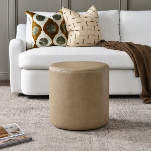 KINWELL Faux Leather Round Upholstered Footstool PU Ottoman, 18" x 18 - 1 of 4