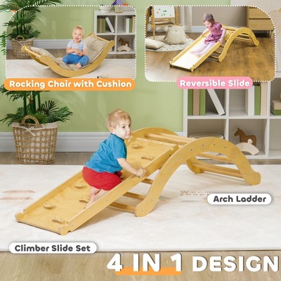 Toddler Climbing Toys, Indoor 4 In 1 Pikler Climbing Set with Arch Climber, Ramp & Cushion