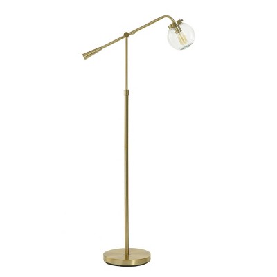 Reagan Antique Brass Adjustable Floor Lamp with Ribbed Glass Shade