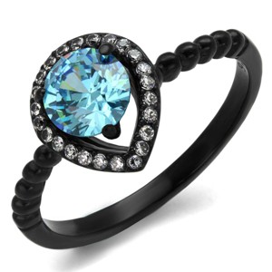 Slickblue Women’s Halo Ring, Black Stainless Steel with Sea Blue CZ Center and Clear Accents, Pear-Inspired, 5–10 - 1 of 4