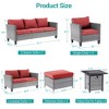 Sonkuki 7 Pieces Patio Sofa with Square Fire Pit Table and Ottomans, Wicker Conversation Couch, Sand Cushion - 3 of 4