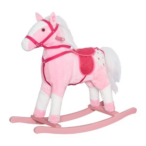 Kids Plush Rocking Horse with Sounds – Pink - 1 of 4