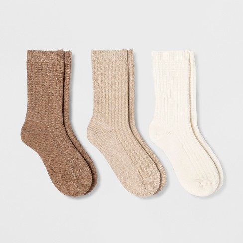 Women's Waffle 3pk Crew Socks - Universal Thread™ Cream 4-10