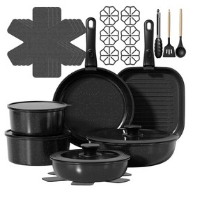 Itopfox 26 Pcs Non Stick Ceramic Cookware Set with Detachable Handles, Oven Safe Induction Cookware for RV Kitchen, PFAS PFOA & PTFE Free, Black - 1 of 4