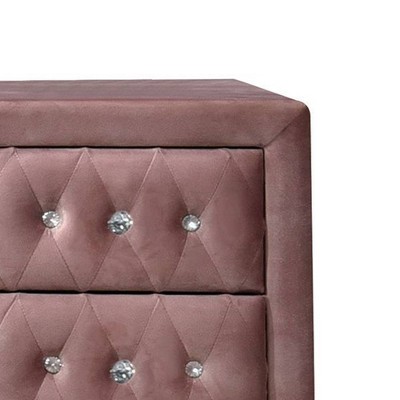 Reggie 17" Pink Fabric Nightstand with Crystal Tufted Drawers