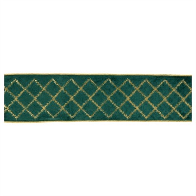 Green w/Gold Lattice Ribbon 4" x 5 Yds.