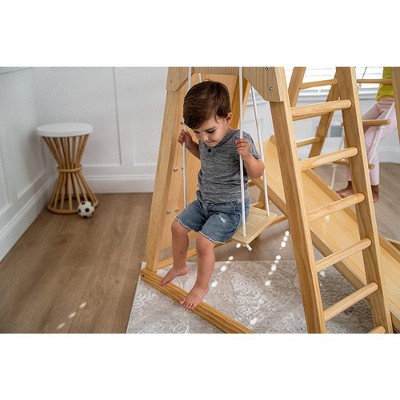 Medium Natural Wood Indoor Playset with Slide and Swing