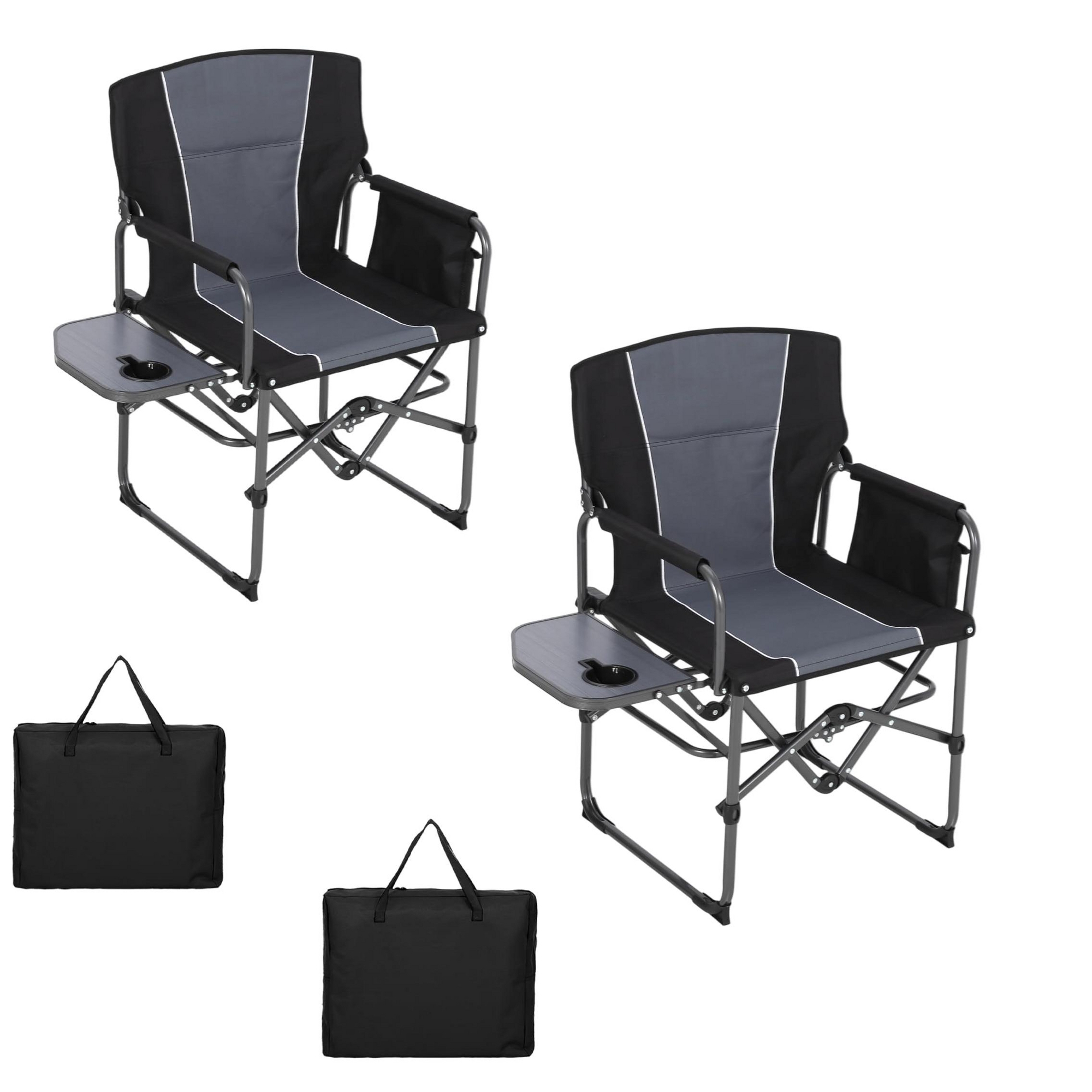 2 Pack Camping Directors Chair with Side Table Pocket, Portable Folding Heavy Duty Lawn Chair for Fishing Trip Picnic Concert Outdoor 400lbs,Black