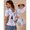 INSPIRE CHIC Women's Floral Puff Short Sleeve Tie Back Round Neck Summer Shirt - 2 of 4