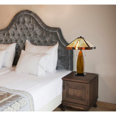 27" Bronze Stained Glass Tiffany Table Lamp with Resin Body