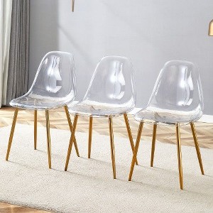 PAGED Set of 3 Transparent Dining Chairs,Armless Chairs with Metal Legs for Home,Kitchen,Living Room,Restaurant - 1 of 4