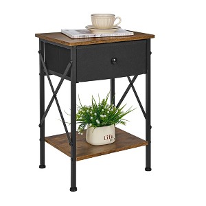 VECELO Modern X-Design Nightstand, End/Side Table with Fabric Drawer & Open Storage Shelves for Bedroom or Living Room - 1 of 4