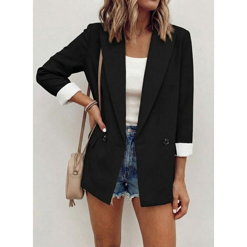 Solid Blazer for Women Long Sleeve Single-Breasted Jacket, Lightweight Casual Everyday black,S