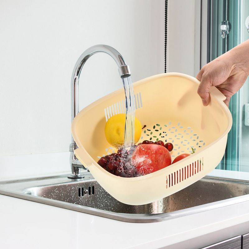 Unique Bargains Drain Colander Set Plastic Double Layered Kitchen Food Strainer Washing Basket, 4 of 5
