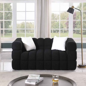 62.2 Inch Boucle Sofa with Pillows, 2-Seater Sofa with Split Back and Square Arms, Medium-Soft Marshmallow Sofa with Wood Frame-Coolbibila - 1 of 4
