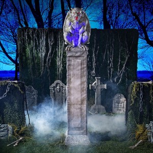 Seasonal Visions 8 ft Oversized Gargoyle Pillar Animated Prop - Gray - 1 of 4
