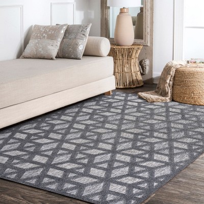 Dark Gray Geometric Rectangular Indoor/Outdoor Rug