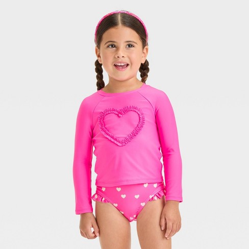 Baby Girls Long Sleeve Heart Printed Rash Guard Set Cat Jack Pink 12m Target