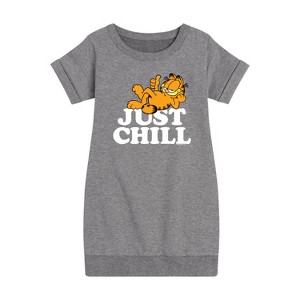 Girls' - Garfield - Just Chill Graphic Short Sleeve Fleece Dress - 1 of 4