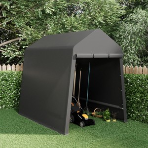 7x12 Ft Outdoor Portable Storage Shelter Shed,Carport Storage Shed with Roll-Up Zipper Doo for Motorcycle Waterproof and Uv Resistant Anti-Snow,Black - 1 of 4